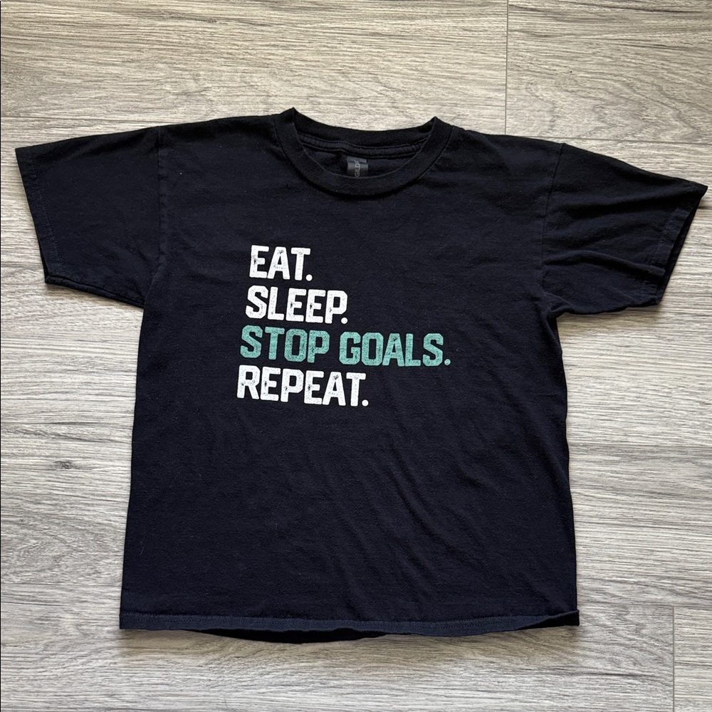 Gildan Black Short Sleeve Tee with White & Teal Text